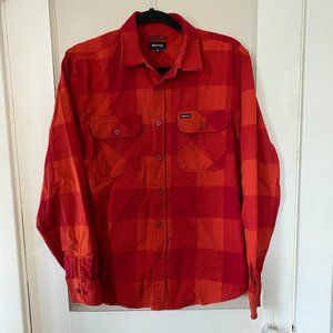 BRIXTON Men's Bowery Plaid Flannel Long Sleeved Button Down Shirt Red Orange